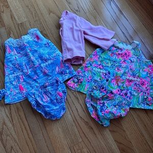 2 Lilly Pulitzer baby shift dressed and matching pink cardigan size 3 to 6 mo